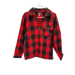 Vintage Woolrich Jacket Red Black Buffalo Check Zip Front Size 36